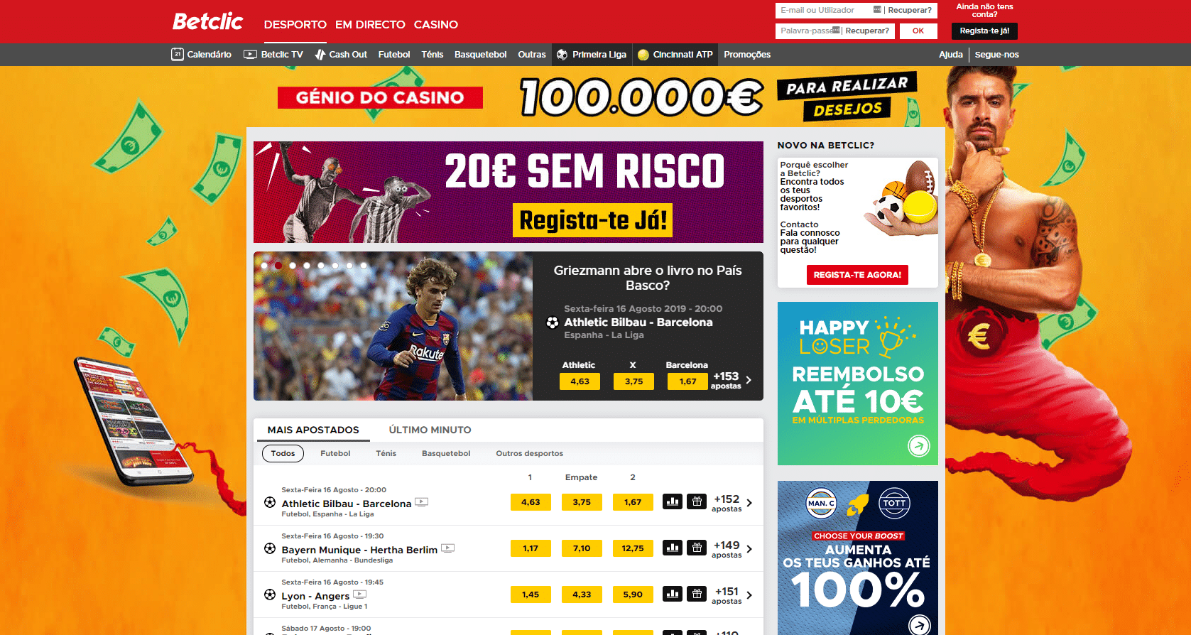 Bónus Betclic: Registre-se e receba 50€ de aposta grátis