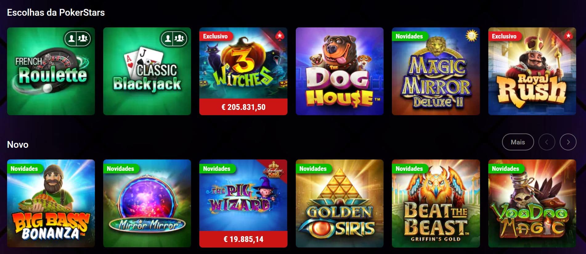 Jogos disponíveis no Pokerstars Casino